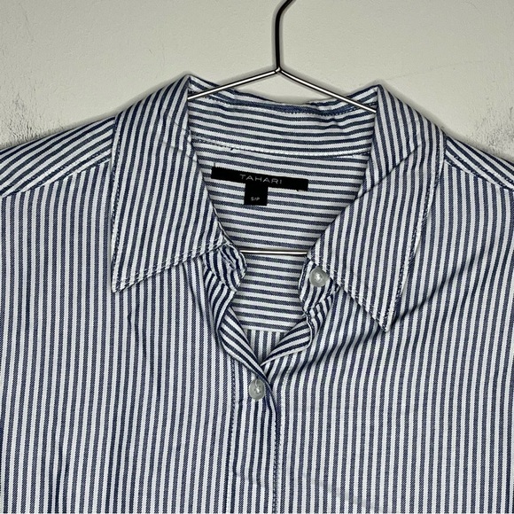 TAHARI Pinstripe Striped Button Up Shirt Long Sleeve - Picture 3 of 8
